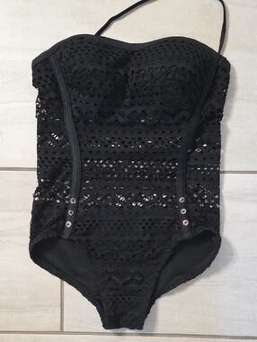 No Name Womens Black Crochet One-Piece Swimsuit Size 2 NWOT